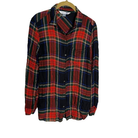 Old Navy Red Plaid Button Down Classic Shirt Medium - Picture 1 of 5